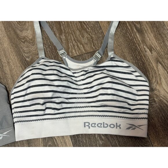 REEBOK WOMENS SPORTS BRA SIZE L PERFORMANCE RACERBACK WHITE AND GREY - Picture 2 of 8